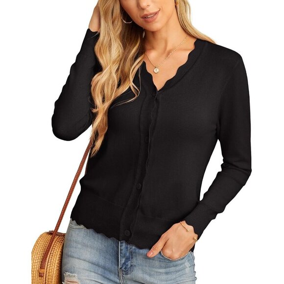 ❤️Womens Black Lightweight Sweater Button Down Long Sleeve Casual  Tops Shrugs - Picture 3 of 4